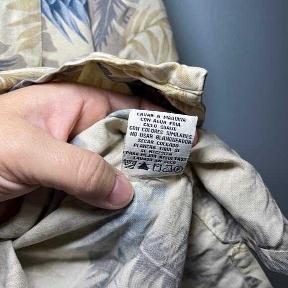 BANANA CABANA 100% Silk Hawaiian Men's Sz XL Tan Blue Floral Button Up Shirt - Picture 10 of 10